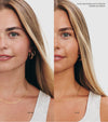 Side by side comparison of a model before using Saltyface Tanning Water and after with a more tanned complexion. 