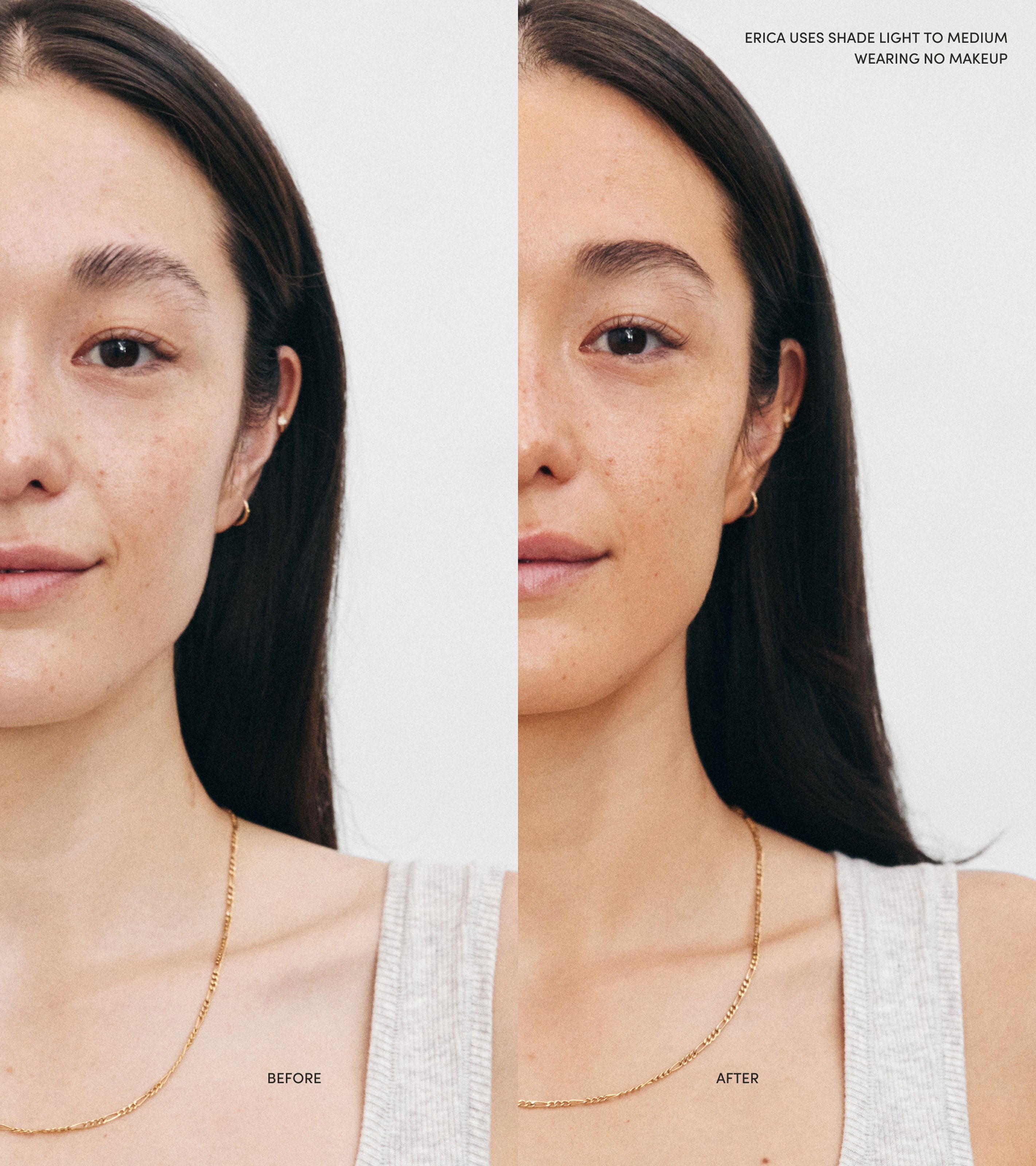 Side by side comparison of a model before using Saltyface Tanning Water and after with a more tanned complexion. 