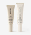 Two beige tubes of Sunscreen & Tan stand upright: the left is a gradual tanning moisturizer, the right is Daily Sun Shield SPF 30 mineral sunscreen for sun protection and hydration. Both have English and French labels.