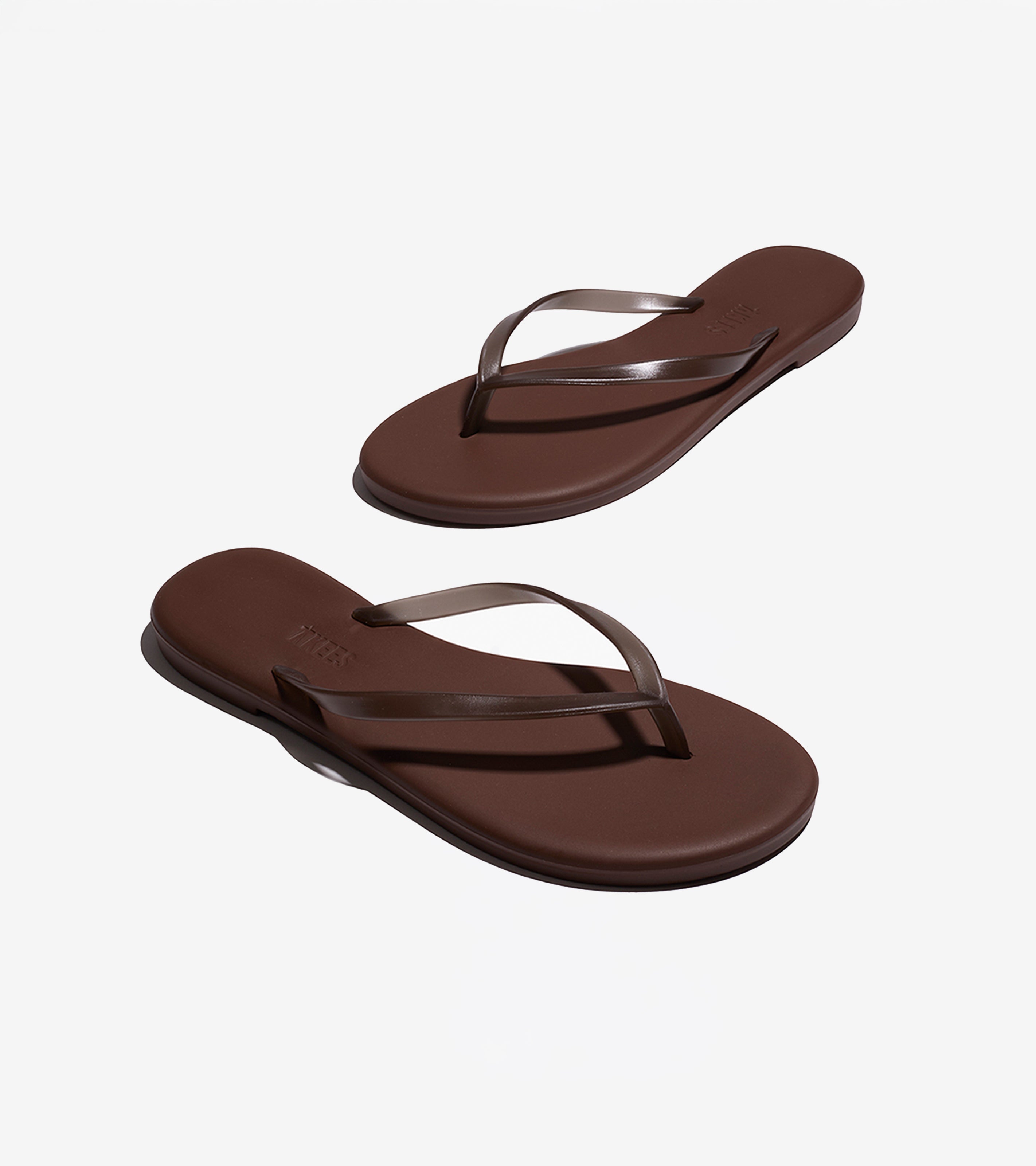 A pair of Aqua Flip Flops featuring minimalist, thin straps is displayed on a plain white background.